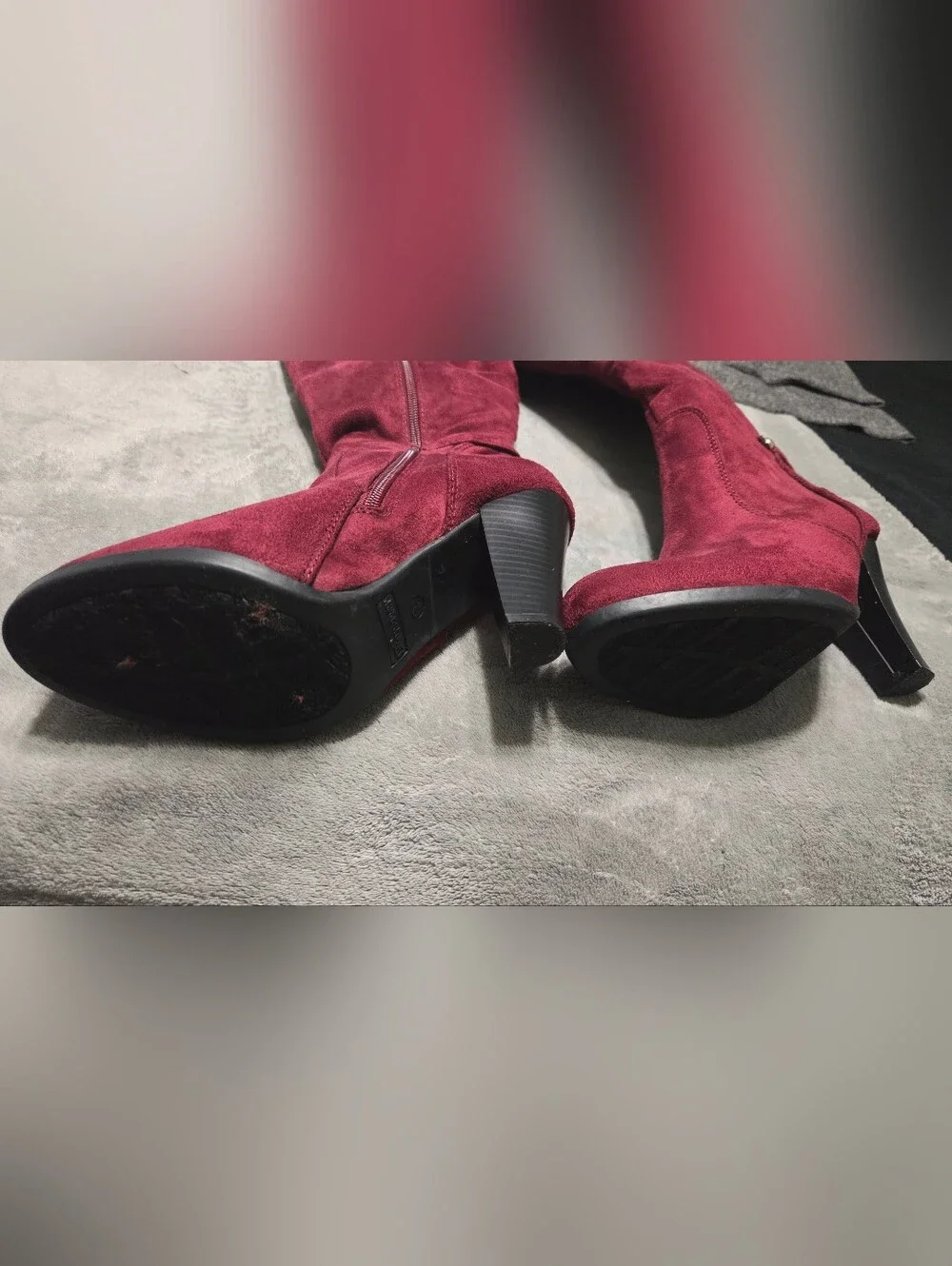 Women's Over-the-Knee Burgundy Suede High Heel Boots
